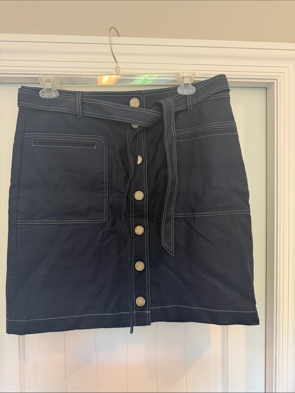 J. Crew Navy Button-Front Mini Skirt with Belt